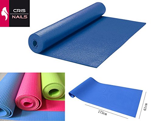 Crisnails® Esterilla Fitness de Ejercicio, Alfombra de Yoga, Colchoneta de Gimnasia, Fino y Suave, Plegable y Fácil de Transportar, Tamaño de 173cm x 61cm, 6 Colores (Azul)