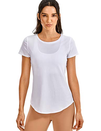 CRZ YOGA Mujer Algodón Pima Suelta Camisetas Manga Corta Deportiva Tops Blanco 36