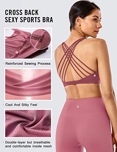 CRZ YOGA Sujetador Deportivo Mujer Sujetador de Yoga Almohadillas Extraíbles Strappy Sports sin Aros Misty Merlot S