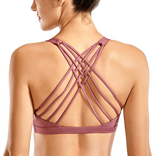 CRZ YOGA Sujetador Deportivo Mujer Sujetador de Yoga Almohadillas Extraíbles Strappy Sports sin Aros Misty Merlot S