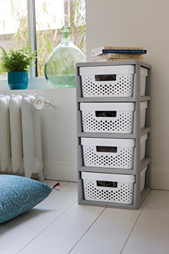 Curver - Mueble Organizador 4 Cajones Infinity con Ruedas - Cajones Extraíbles - Colores Gris / Blanco