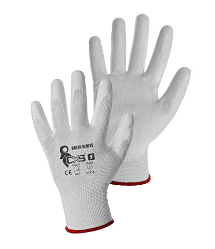 CXS Brita Guantes de trabajo (12 unidades) – Montaje antideslizantes Guantes sin costuras – Muy Cómodos, para reparaciones, industria automovilística, Auto Service, Taller (9, Blanco)