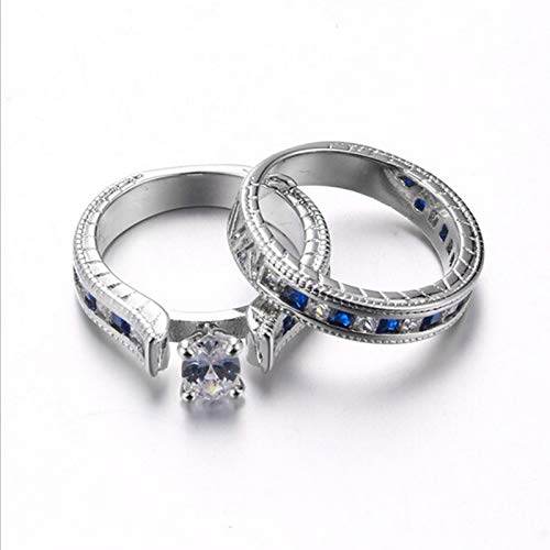 Daesar Anillos de 1Par Parejas Acero Inoxidable Plata Azul Redondo Forever Love con Circonita Azul Blanca Talla Mujer 17 & Hombre 22