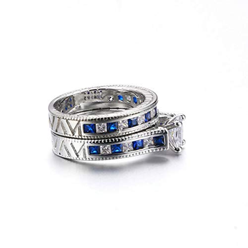 Daesar Anillos de 1Par Parejas Acero Inoxidable Plata Azul Redondo Forever Love con Circonita Azul Blanca Talla Mujer 17 & Hombre 22