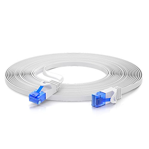 deleyCON 20m CAT6 Cable de Red Plano Cable de Cinta de 1,5mm U-UTP RJ45 - Cable de Conexión UUTP para DSL LAN Conmutador de Módem Panel de Conexión de Repetidor - Blanco