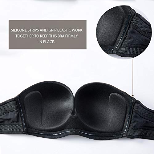 DELIMIRA - Sujetador sin Tirantes Push Up con Relleno de Encaje Negro 100C