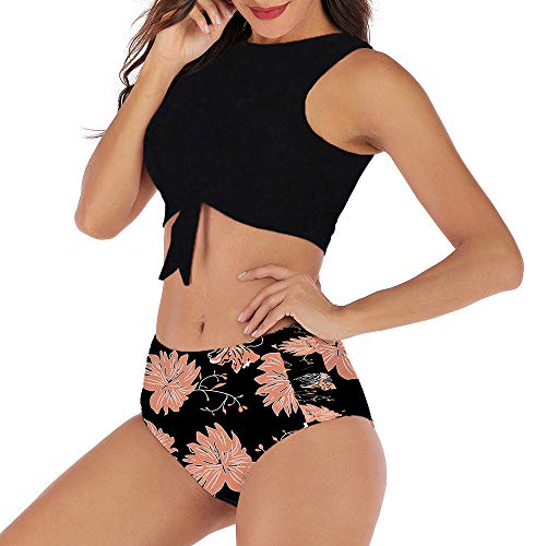 DHHY Bikini Conjunto de Mujer Bikini de Cuello Alto Bikini Estampado con Cintura Alta