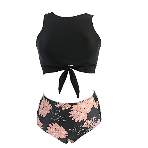 DHHY Bikini Conjunto de Mujer Bikini de Cuello Alto Bikini Estampado con Cintura Alta