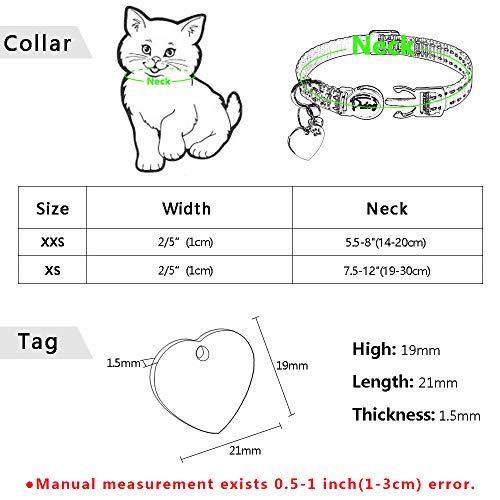 Didog - Collar para gatos con placa de acero inoxidable personalizable, reflectante, sin ruido, deslizable, para gatos y perros pequeños