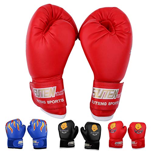 Dilwe 1 Par de Guantes de Boxeo Cuero PU Guantes de Boxeo Junior para Estudiantes Familia 3-10 Años (Negro)