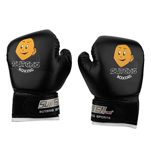 Dilwe 1 Par de Guantes de Boxeo Cuero PU Guantes de Boxeo Junior para Estudiantes Familia 3-10 Años (Negro)