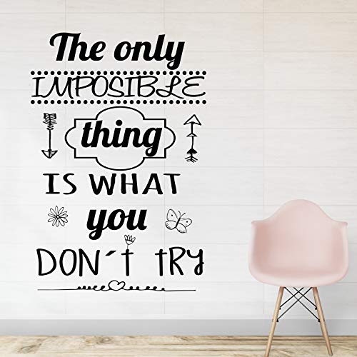 Docliick® Vinilo de pared decorativo en Inglés"THE ONLY IMPOSIBLE THING." Pegatinas de pared decorativa de frases celebres.Vinilo decorativo decoración hogar Docliick DC-017-ING