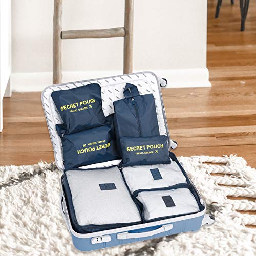 DoGeek- 7 en 1 Set de Organizador de Equipaje Viaje con Bolsa de Zapato,Impermeable Organizador de Maleta Bolsa para Ropa Sucia de Viaje, Material Nylon