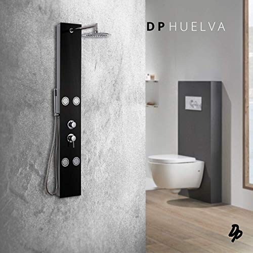 DP Grifería - Columna de ducha hidromasaje en cristal, color negro, modelo Huelva