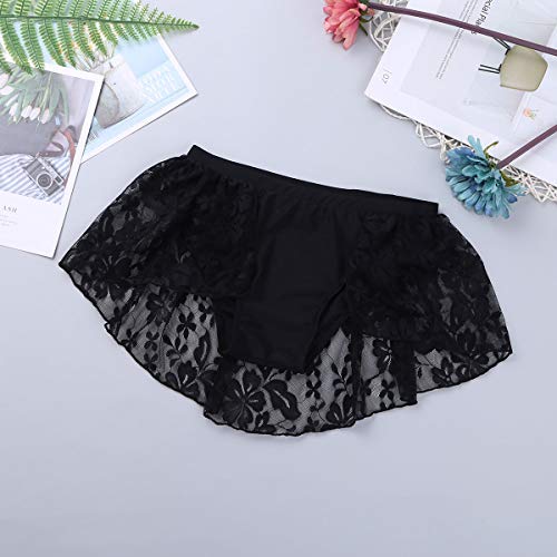 dPois 2 pc Conjunto Espalda Escotada para Niña Baile Jazz Ballet Crop Top Corto + Pantalones Cortos con Falda Tutú Traje de Encaje Flores Lírica Danza Contemporánea Moderna Negro 9-10 Años