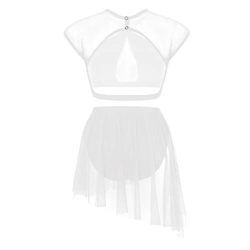 dPois 2 Piezas Traje de Danza Lírica Contemporánea para Mujer Chica Vestido Elegante de Ballet Baile Moderno Conjunto Criss Cross Crop Top + Falda Corta Irregular Fiesta Actuación Blanco S