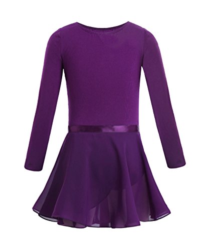 dPois Maillot Niña Ballet Gimnasia Danza Leotardo Manga Larga 2PC Disfraz Bailarina Tutú Falda Envolvente Gasa Traje de Ballet Equipamiento Básico para Niña Chica Morado 7-8 años