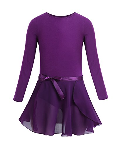 dPois Maillot Niña Ballet Gimnasia Danza Leotardo Manga Larga 2PC Disfraz Bailarina Tutú Falda Envolvente Gasa Traje de Ballet Equipamiento Básico para Niña Chica Morado 7-8 años