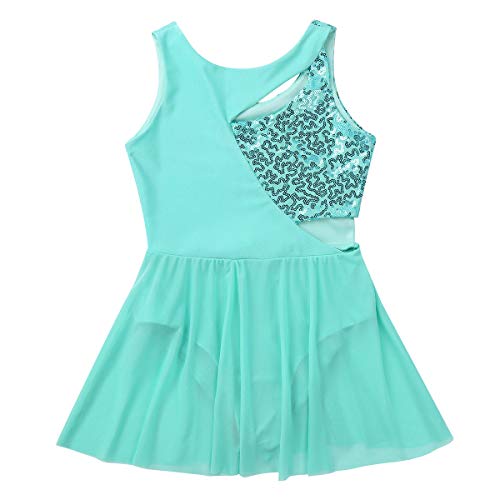 dPois Maillot Patinaje Artistico para Niña Vestido de Patinaje Lentejuelas sin Mangas Disfraz de Bailarina Maillot Ballet con Falda Tutu Princesa Skating Ballet Dress Verde 14 Años