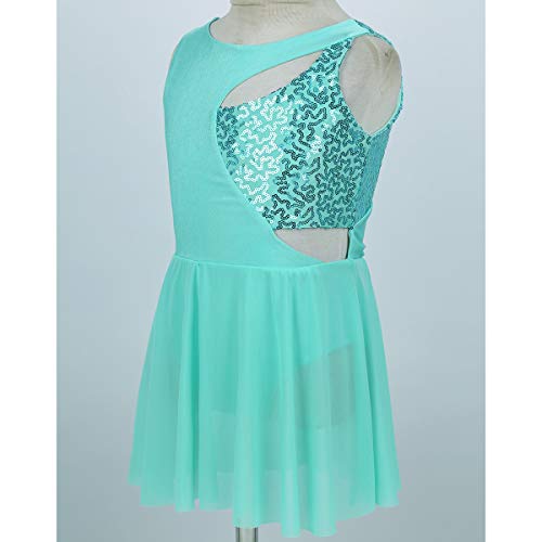 dPois Maillot Patinaje Artistico para Niña Vestido de Patinaje Lentejuelas sin Mangas Disfraz de Bailarina Maillot Ballet con Falda Tutu Princesa Skating Ballet Dress Verde 14 Años