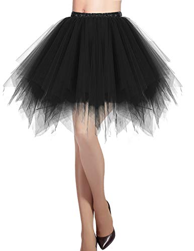 DRESSTELLS Mujeres Fladas Enaguas Cortas Tul Plisada Fiesta Vintage Retro Ballet Black S