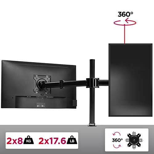 Duronic DM252 Soporte para 2 Monitores de 13" a 27" Pulgadas con Doble Brazo 8Kg máx -Altura Ajustable, Giratorio, inclinable - Soporte para 2 Pantallas Compatible con TV LED LCD