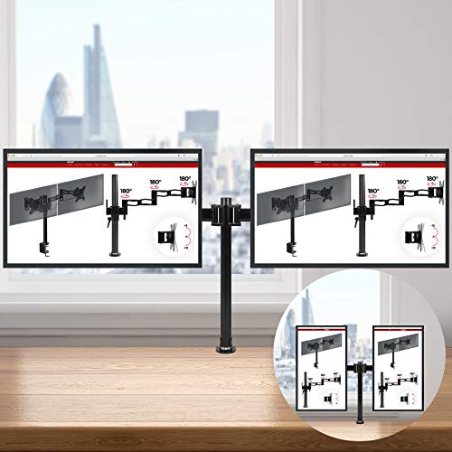 Duronic DM252 Soporte para 2 Monitores de 13" a 27" Pulgadas con Doble Brazo 8Kg máx -Altura Ajustable, Giratorio, inclinable - Soporte para 2 Pantallas Compatible con TV LED LCD