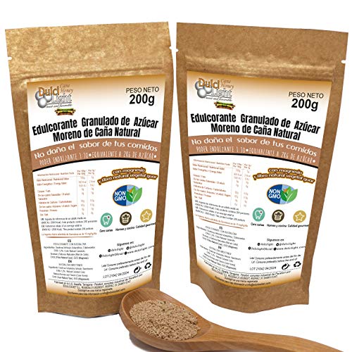 EDULCORANTE MORENO 100% NATURAL GRANULADO DE CAÑA CON MAGNESIO Y FIBRA VEGETAL GUAR |OFERTA LANZAMIENTO 2X1 | 2 ENVASES DE 200gr | 400gr = 4kg de Azucar