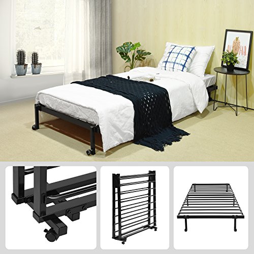 Eggree Marco de Cama Individual Cama Plegable Cama de Invitados Base de Cama de Metal con Ruedas extraíbles 190 x 90 cm Negro