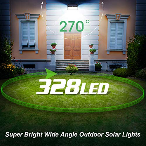 Ekrist Luz Solar Exterior, 328 LED Luces Solares【3000lm-Más Brillante & Amplio Iluminación】Foco Solar Exterior con Sensor de Movimiento, 2500mAh 3 Modos Impermeable Luz led Solar para Jardín 2 Paquete