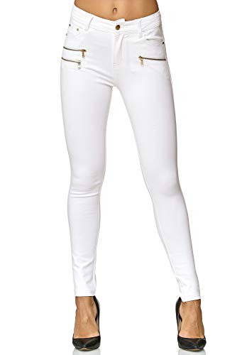 Elara Pantalones Elásticos de Mujer Skinny Fit Jegging Chunkyrayan Blanco H86-9 White 40 (L)