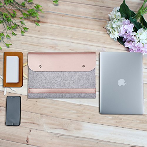 ele ELEOPTION Bolsa de Funda Macbook, Fieltro Ultra Delgado y Funda de Piel PU Funda Protectora para portátil Portátil (para Macbook 12", Oro Rosa)