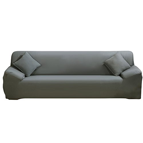 ele ELEOPTION Fundas de Sofá, Fundas de Sofá Elásticas Protectores de Funda de Sofá de Poliéster Funda para Silla de Forma Suave y Antideslizante, Gris, 4 Plaza (Longitud de Sofá 220-300cm)