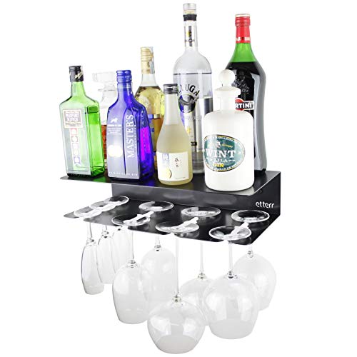 etterr Mueble Bar. Estante de Pared para Copas y Botellas. Fabricado en España. (Negro)