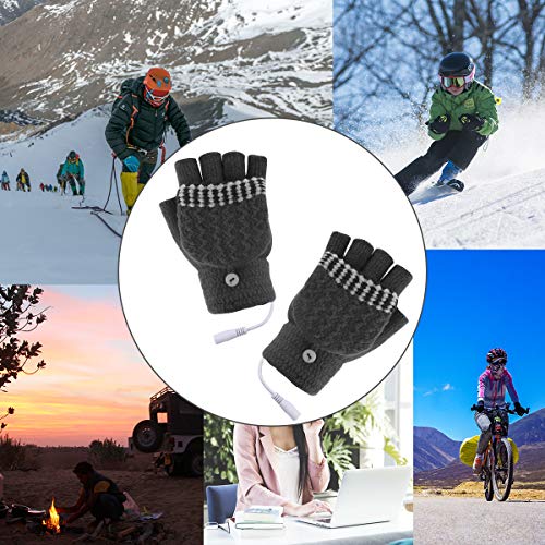 Eurobuy Guantes calefactados por USB, Guantes Unisex de Invierno para Mujeres y Hombres, Guantes cálidos de diseño Lavable, Manos Completas y Medias Guantes cálidos para computadora portátil