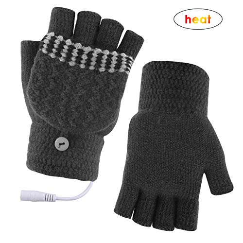 Eurobuy Guantes calefactados por USB, Guantes Unisex de Invierno para Mujeres y Hombres, Guantes cálidos de diseño Lavable, Manos Completas y Medias Guantes cálidos para computadora portátil