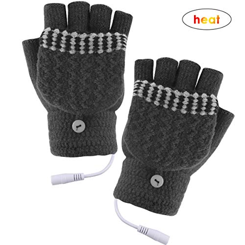 Eurobuy Guantes calefactados por USB, Guantes Unisex de Invierno para Mujeres y Hombres, Guantes cálidos de diseño Lavable, Manos Completas y Medias Guantes cálidos para computadora portátil