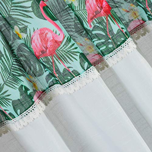 Eurofirany Flamenco Tropical Flores Hojas Fruncido Cinta Rosa Transparente Cortinas Lisas Estilo botánico salón Dormitorio 1 Pieza, 100% poliéster, Color Blanco, Verde y Multicolor, 140 x 250 cm