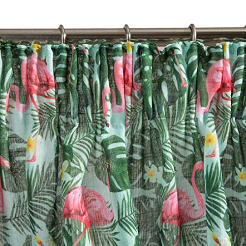 Eurofirany Flamenco Tropical Flores Hojas Fruncido Cinta Rosa Transparente Cortinas Lisas Estilo botánico salón Dormitorio 1 Pieza, 100% poliéster, Color Blanco, Verde y Multicolor, 140 x 250 cm