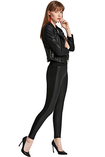 Everbellus Cintura Alta Leggins Cuero para Mujeres Sexy Negro Skinny Pantalon Grande