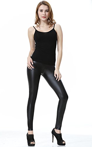 Everbellus Leggins Cuero Pantalón Elastico Negro para Mujer Negro Pequeña