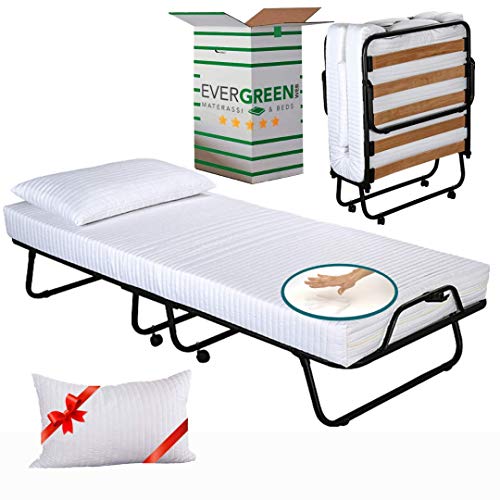 Evergreenweb – Cama Plegable con colchón Individual viscoelástico 80 X 190 y viscoelástico Gratis, somier de láminas de Madera de Emergencia extraíble para Ahorrar Espacio Desmontable para huéspedes