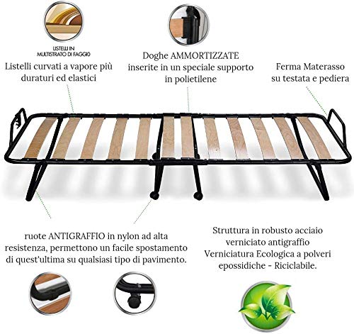 EvergreenWeb - Kit Somier Plegable y Colchón Individual 80 x 190 en Espuma Viscoelástica de 12 cm de Altura + Almohada Viscoelástica Gratuita, Revestimiento Removible, Red de Láminas de Madera