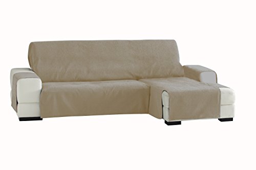 Eysa Fundas de Sofa Prácticas, Chaise Longue 240 cm, Derecha Vista Frontal, Tela, Beige, Tres Plazas