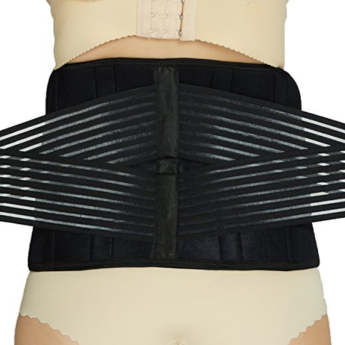 Faja lumbar de neopreno con tiras dobles de compresión - Sujeción para la parte baja de la espalda - Marca Neotech Care (Negro, L)