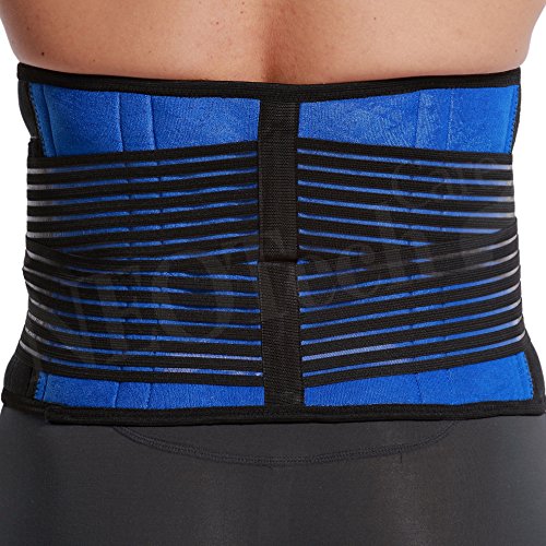 Faja lumbar de neopreno con tiras dobles de compresión - Sujeción para la parte baja de la espalda - Marca Neotech Care (Negro, L)