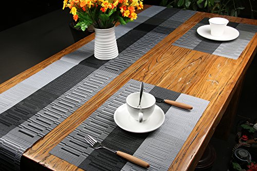 Famibay Set de 6 Caminos de Mesa Individuales de Vinilo Lavable Antideslizante para Mesa de Cocina, Black Mats, 180