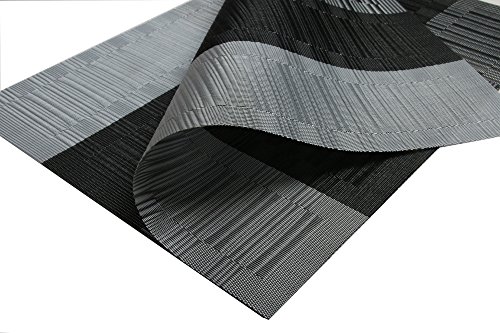 Famibay Set de 6 Caminos de Mesa Individuales de Vinilo Lavable Antideslizante para Mesa de Cocina, Black Mats, 180