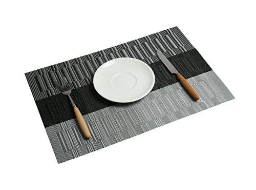 Famibay Set de 6 Caminos de Mesa Individuales de Vinilo Lavable Antideslizante para Mesa de Cocina, Black Mats, 180