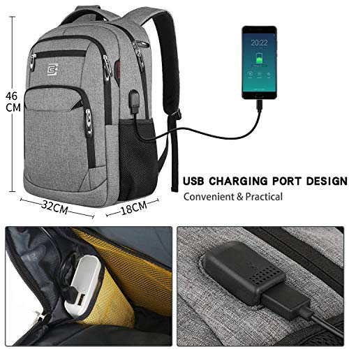 FANDARE Mochila Antirrobo Impermeable Mochila para Portátil de hasta 15.6 Multiusos Mochilas Escolares con Puerto de Carga USB para Diario Negocio Trabajo Unisexo Viaje Bolsas Escolares Gris